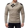 Nova fivela de couro decorativo suéter cor sólida moda homens pilha costurando manga longa slim casual top roupas