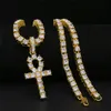 Hip Hop Ouro Prata Ankh Pingente Egípcio Bling Strass Cristal Chave Para A Vida Egito Colar Com Tênis Chain1758042