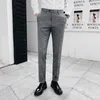 Lente zomer dunne plaid broek mannen zaken casual jurk broek slim fit formele sociale broek werk pak pannen mannen kleding 210527