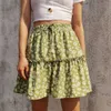 Jocoo Jolee Summer Boho Floral Print Mini Skirt女性エレガントなフリルショートスカートエラシクスウエストレースアップAラインスカート210619