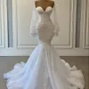 Elegant White Mermaid Wedding Dresses Bridal Gowns Beads Lace Applique Nigerian Arabic Marriage Dress Robe De Mariee3113