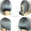 100% cheveux humains gris argent court bob avec bang sans colle sel et poivre naturel hautes lumières dos gris véritable vierge 130% densité