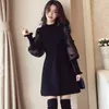 Casual Dresses Korean Spring Lantern Sleeve Spets Women Black Patchwork Sweet Elegant Dress Plus Size Loose Kawaii Clothing Woman