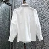 Camisa de diamante casual patchwork para mulheres lapela manga comprida branco elegante camisas femininas moda roupas 210524