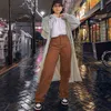 Rapwriter Vintage Brown Jeans For Girls Fashion Pantaloni larghi classici in denim da donna Pantaloni a vita alta Harajuku Capris 211111