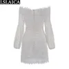 White Dress Vestido Lanterna Lanterna Cintura Alta Do Ombro Slim Mulheres Verão Noite Party Club Mini Bodycon 210515