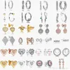 Ohrstecker aus 925er-Sterlingsilber, brandneue funkelnde Doppel-Creolen, hochwertiger Schmuck, glitzerndes Herz, charakteristischer runder Ohrhänger, Rose, Staubbeutel, Geschenke, passend für Pandora-Charm