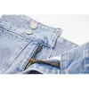 [EAM] Mavi Düzensiz Rahat Yüksek Bel Yarım Vücut Denim Üstü Diz Mini Etek Kadın Moda İlkbahar Yaz 1DD7904 210512