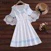 Ragazze estive giapponesi Kawaii Uniform Dress Sailor Collar Cute Studentesse Mini Blue White Embroidery Costumi Cosplay 210520