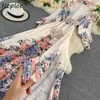 Neploe robe fendue à simple boutonnage automne Chic ceintures fleur imprimer robes femmes 2021 col rabattu taille mince Vestidos Y0823
