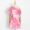 Women Dress Butterfly Sleeve Off Shoulder Printing Dresses Woman Asymmetry Plus Size Sexy Short Summer 210513