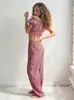 Kvinnors Pyjamas Solid Color Byxor Sexig Slash Neck Höst Suit För Kvinnor Sleepwear Bomull Loggawear Ruffle Womens Pijama 210830