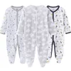 Unisex Baby Romper 2 / 3pcs長袖ジャンプスーツ生まれた男の子の女の子春0~12ヶ月の幼児服セット100％コットン210816