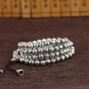 Beaded Strands Thai Silver Wholesale S925 Antique Style Buddhism Six Words 6mm Beads Bracelet 108 Mala Prayer For Women Trum22