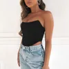 Bez rękawów Off Ramię Velvet Fashion Sexy gorset Crop Tops Kamizelka Kobiet Bielizna Backless Bustier Top Solid Y0622