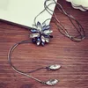 Coréen cristal fleur gland pendentif collier pour femmes longs pétales solides blanc bleu chandail chaîne bijoux de mode