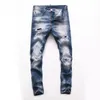 Hip-hop High Street Fashion Jeans Retro Torn Fold Stitching Mäns Designer Motorcykel Ridning Slim Byxor Storlek 28 ~ 38.