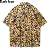 Желтый леопард Гавайская рубашка мужчины старинные поворотный воротник поло рубашка улица летние мужские рубашки 210603