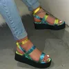 Sandalias de Mujer, zapatos de plataforma plana coloridos, estampado de verano, Sandalias con correa en el tobillo para Mujer, zapatos informales para Mujer