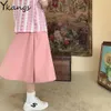 Bomullsfast färg hög midja last långa kjolar kvinnor rosa sommar a-line midi kjol kvinnlig plus storlek koreansk student saia 210619