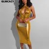 Women Plus Size Halter Backless Bodycon Dress Low Cut Out Sleeveless Solid Slim Sexy & Club Cocktail Party Vestido 210702