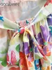 Цветные печать летние без рукавов, пустое время на шнуровке задние женщины MIDI длинное платье мода с высокой талией ямерный Halter 210604