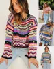 Lyxkläder Kvinnor Designer Tröjor Trendiga Loose Casual Knit Contrast Rainbow Fashionable Hollow Out Long Sleeve Women Clothing