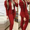 Women's Pants & Capris Stitching Dot Print Women Outfit Stand Collar Two Piece Slim Long Sleeve Jacket Elastic Waist Drawstring Set Streetwe