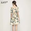 Europe Fashion Summer Style Short Sleeve Blommigryck Slash Neck Dress Kvinnor Robe Elegant Mini Beach Holiday Vestidos 210601