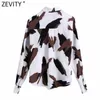 Zevity Femmes Vintage Graffiti Imprimé Casual Smock Blouse Bureau Mesdames Longues Manches Chemises Chices Business Femininas Tops LS7548 210603