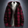 Winter dikke vest heren trui rits gestreepte hooded mode warme slim fit gebreide trui mannelijke fleece hoodies jassen mannen 211018