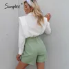 Solid Ruffle High Waist Casual Short High Street Botton Solid Sommar Shorts Fashion Green Office Bottom 210611