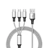 Cabos de carregamento 3 em 1 de 1,2 m para huawei lg samsung note20 s20 micro usb tipo c com plugue de cabeça de metal saco opp