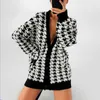 Genayooa Cardigan Women Loose V-Neck Houndstooth Långärmad Knit Cardigans Jacket Sweater Oversized Korean 210914