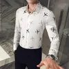 スプリングシャツ男性スリムフィット飛行機のドレスシャツヘアスタイリストナイトクラブパーティープロムタキシード服ストリートウェアソーシャルシャツ210527