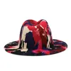 2021 bunte Tie Dye Filz Jazz Hüte Frauen Faux Wolle Fedora Hut Breite Krempe Panama Stil Party Formale Chapeau Gambler cap1176114