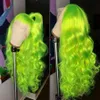 Light Green Body Wave 18-28 Inch Synthetic Lace Front Wigs Heat Resistant Fiber With Baby Hair For Women Girl Wavy Wig