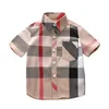 패션 유아 어린이 소년 여름 짧은 슬리브 격자 무늬 셔츠 디자이너 버튼 셔츠 탑의 옷 28 y6041928