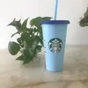 Mermaid Starbucks tumbler 24oz / 710ml plastic reusable drinking cup clear flat bottom Straw cup with cylindrical lid