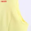 Tangada Femme Jaune Court Gilet Manteau Bureau Dames Gilet Sans Manches Blazer Outwear Élégant Top CE164 211120