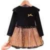 Vestiti per bambini Natale TUTU abiti Manica intera Stella d'oro Rosso Rosa Principessa Abito in maglia per ragazze Baby Cute Abiti Q0716