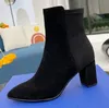 Couro fosco couro áspero martin botas feminina desenhador de luxo preto elástico nublado botas de inverno botas curtas com caixa e pó