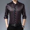 MIACAWOR New 2021 Casual Shirts Men Fashion Striped Long Sleeve Dress Shirt Men Slim Fit Camisa Masculina Plus Size 4XL C566 G0105