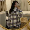 Inverno sciolto chic plaid autunno coreano scollo a V top ins Harajuku vintage BF semplice copertura moda casual donna maglione 210608