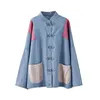 Vårkonst Stil Kvinnor Långärmad Vintage Button Jackor Coats Bomull Denim Lös Casual Singel Breasted Coat M237 210512