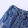 MudkingDom Jongens Meisjes Jeans Gescheurde Elastische Taille Casual Broek voor kinderen 210615