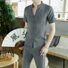 Erkekler Eşofman Vintage Adam Giyim 2020 Bahar Giyim Uzun Kollu Sokak Giyim Erkek Seyahat Seti Keten Uzun Pantolon Erkekler Setleri X0610