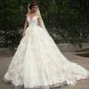 Novo Estilo Vintage Turquia Lace Ball Vestido de Noiva 2019 Off Ombro Princesa Líbano Ilusão Jewel Neck Arab Noiva vestido de vestido de vestido de nupcial