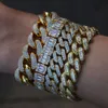 Лестница циркония заморожена браслеты хип -хоп кубинская сеть сети роскошные бриллианты мужские браслеты очарование золото серебряной рэпер Bangles1179635