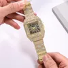 Montres-bracelets montre en or hommes célèbre haut mâle montres à Quartz carré diamant calendrier montre-bracelet hommes horloge Relogio Masculino